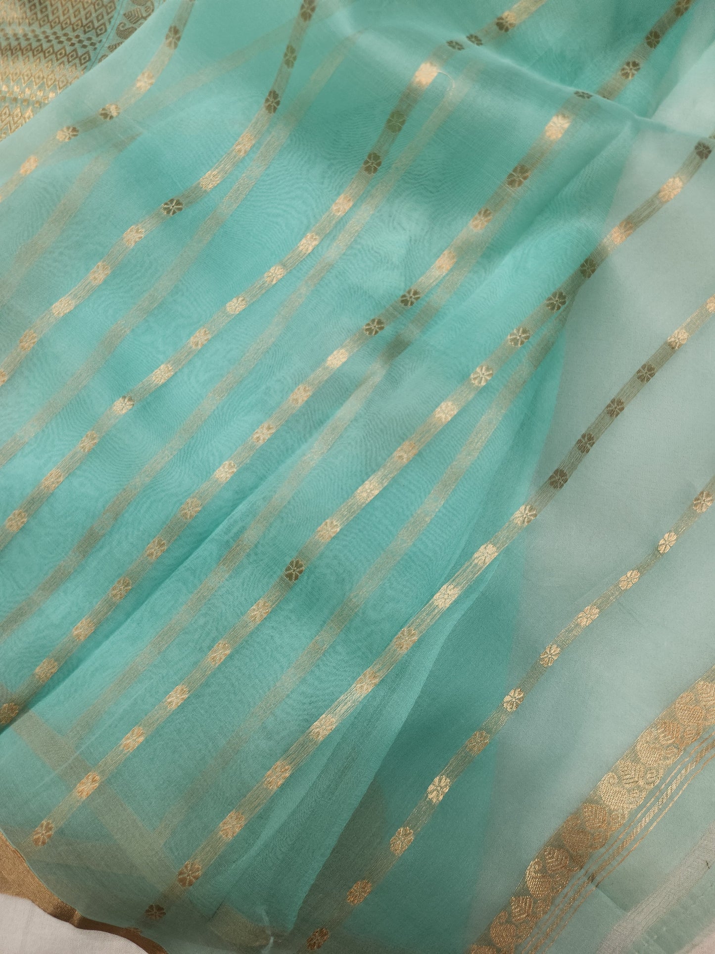 Banarasi Handloom Pure kaduwa kora silk saree HandWoven - sea green