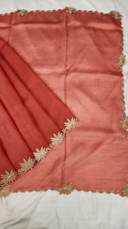 Banarasi pure chickenkari  organza silk saree