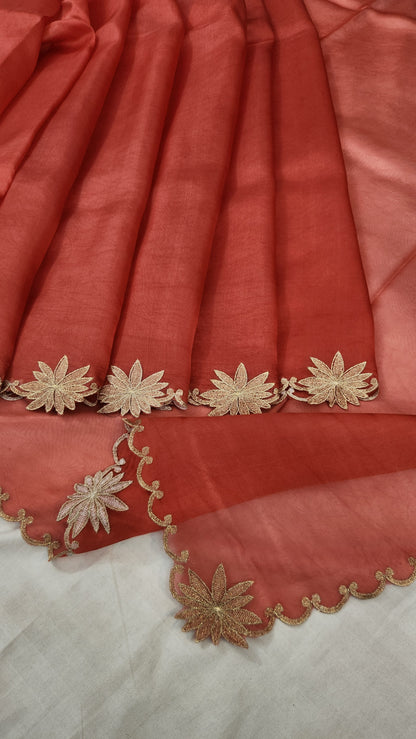 Banarasi pure chickenkari  organza silk saree