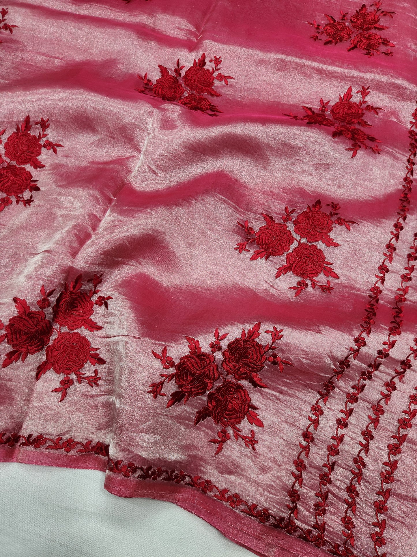 Banarasi pure Tissue chikankari silk saree - Red