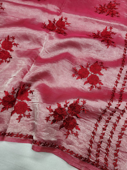 Banarasi pure Tissue chikankari silk saree - Red