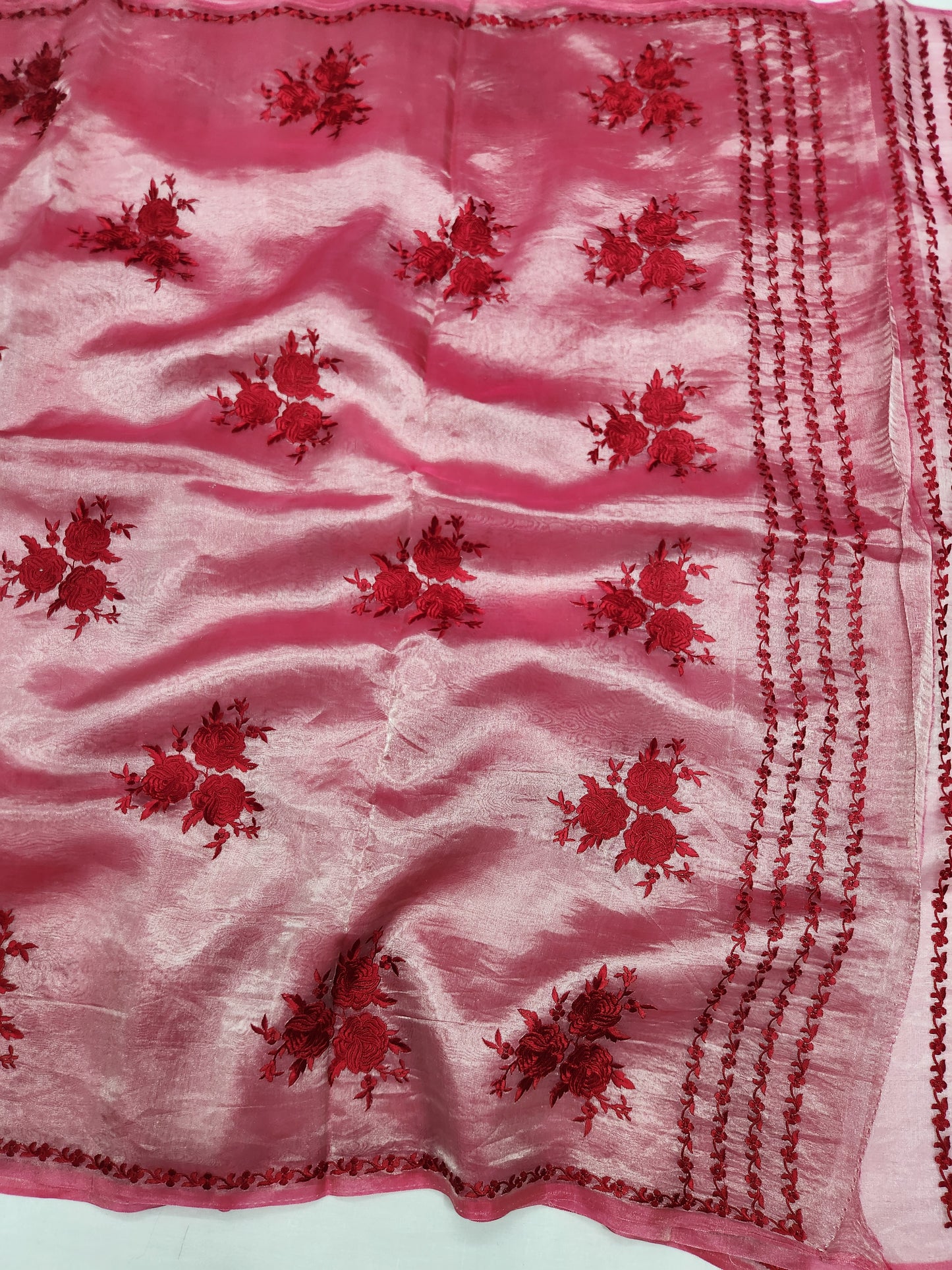 Banarasi pure Tissue chikankari silk saree - Red