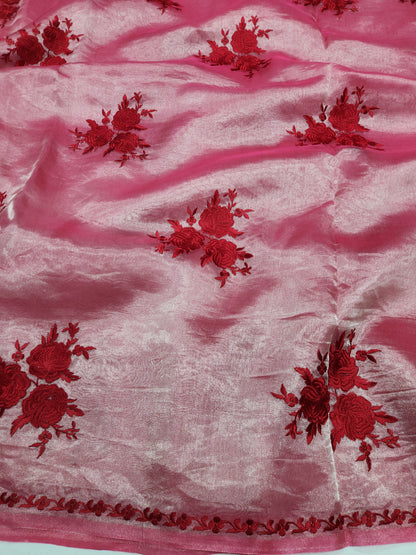 Banarasi pure Tissue chikankari silk saree - Red