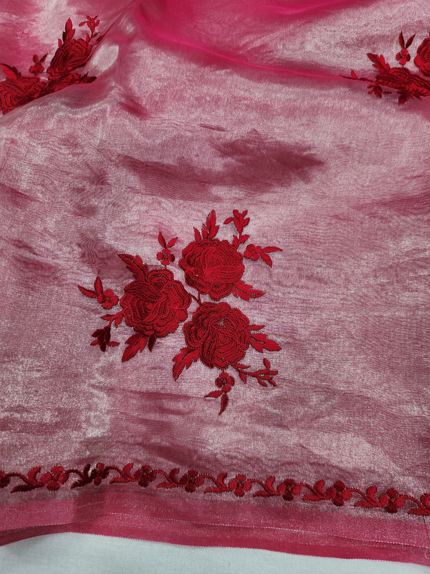 Banarasi pure Tissue chikankari silk saree - Red