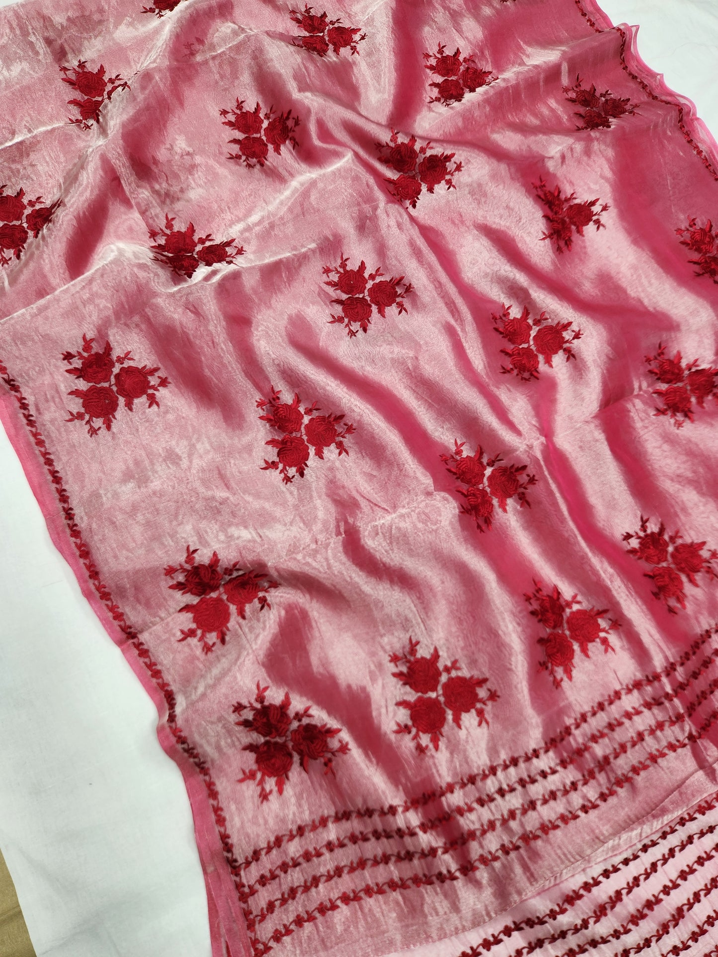 Banarasi pure Tissue chikankari silk saree - Red