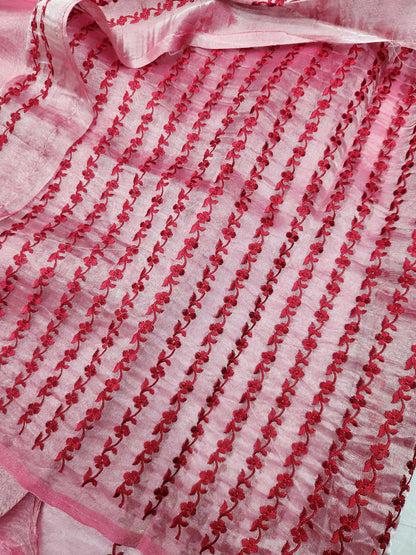 Banarasi pure Tissue chikankari silk saree - Red