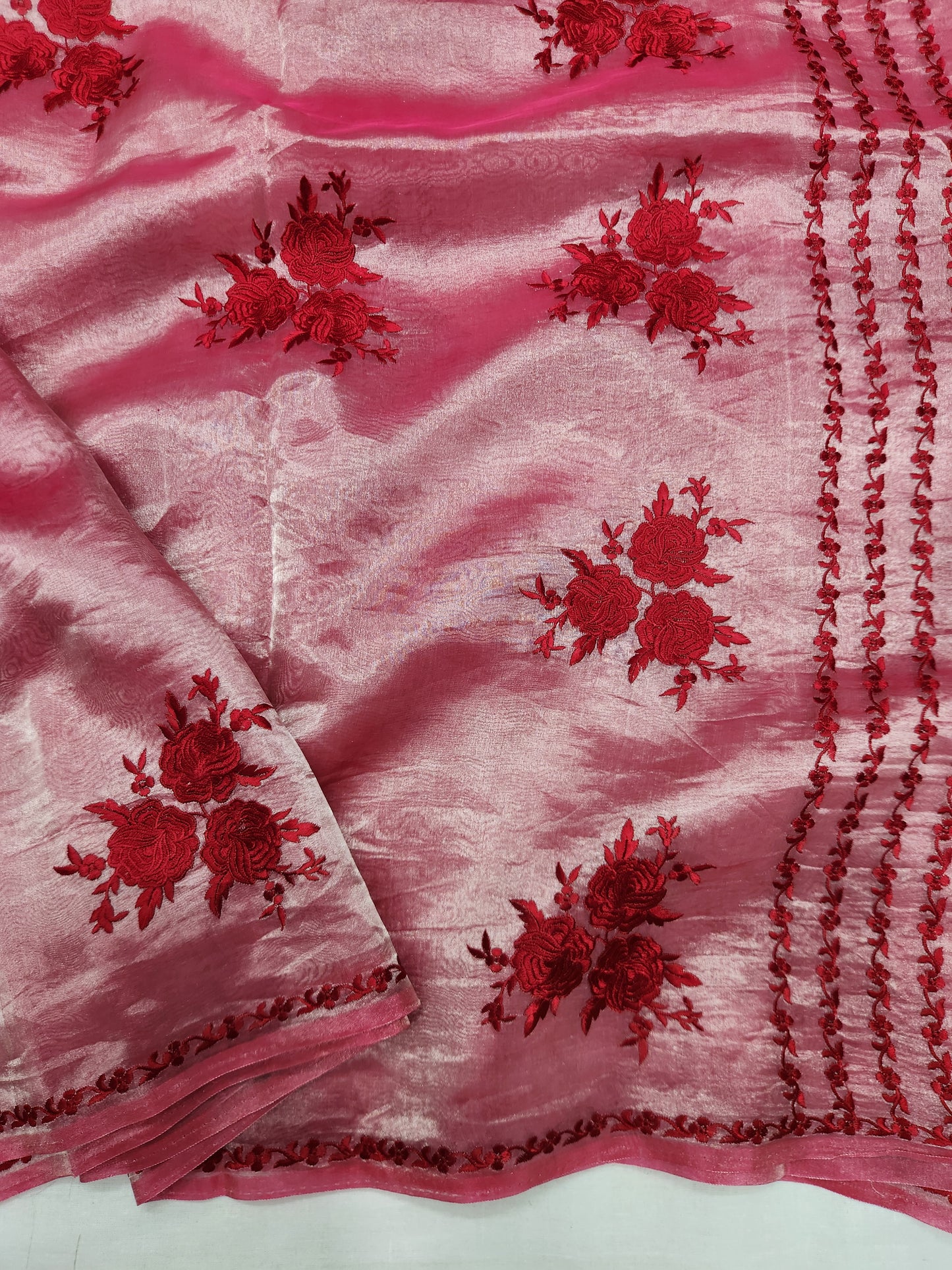 Banarasi pure Tissue chikankari silk saree - Red