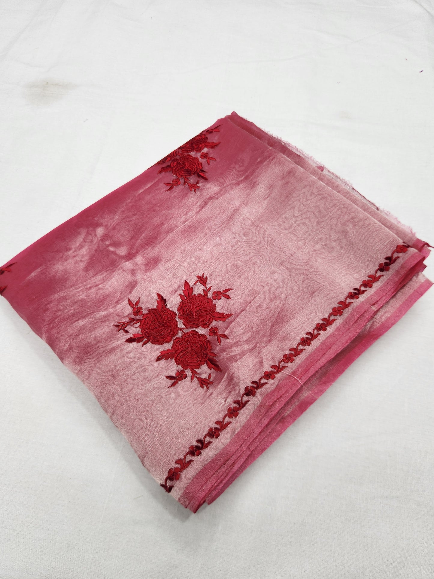Banarasi pure Tissue chikankari silk saree - Red