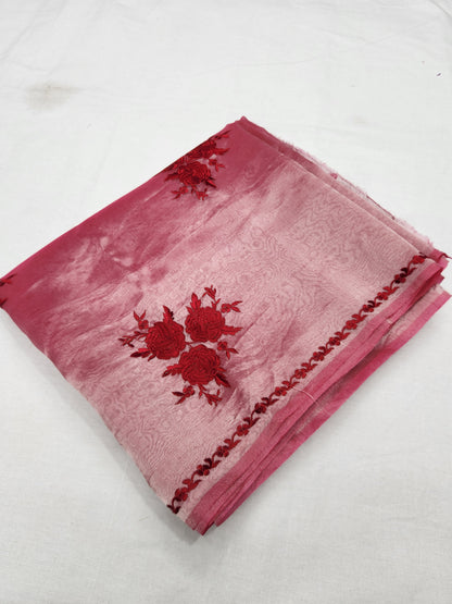 Banarasi pure Tissue chikankari silk saree - Red