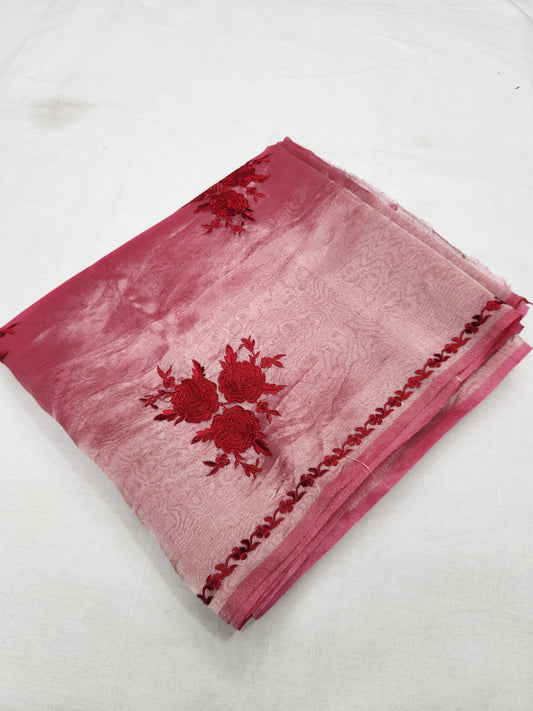 Banarasi pure Tissue chikankari silk saree - Red
