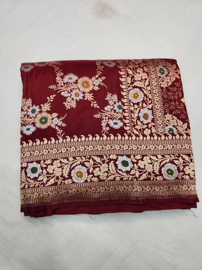 Banarasi handloom pure upada katan silk saree - Dark Maroon