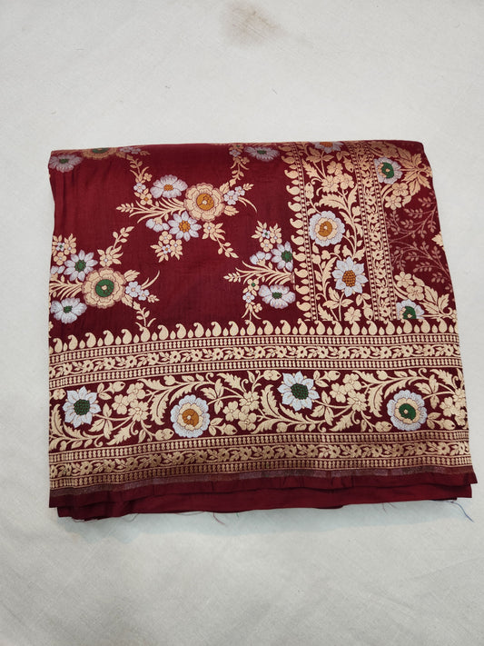 Banarasi handloom pure upada katan silk saree - Dark Maroon