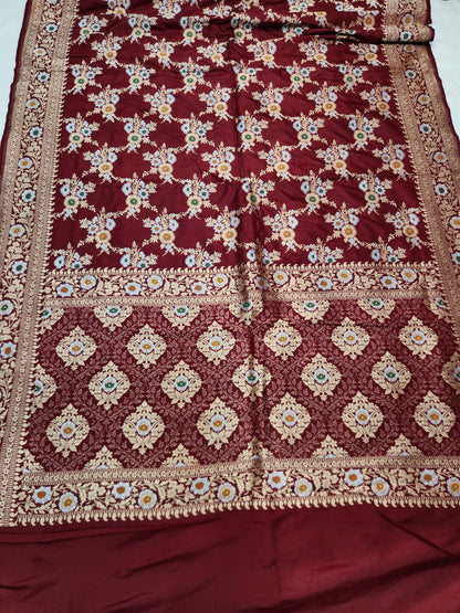 Banarasi handloom pure upada katan silk saree - Dark Maroon