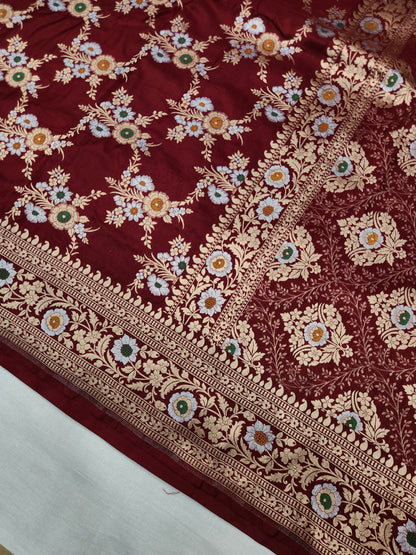 Banarasi handloom pure upada katan silk saree - Dark Maroon
