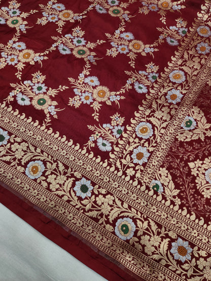 Banarasi handloom pure upada katan silk saree - Dark Maroon