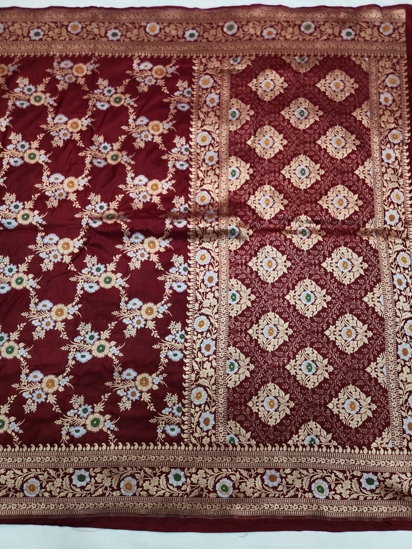 Banarasi handloom pure upada katan silk saree - Dark Maroon