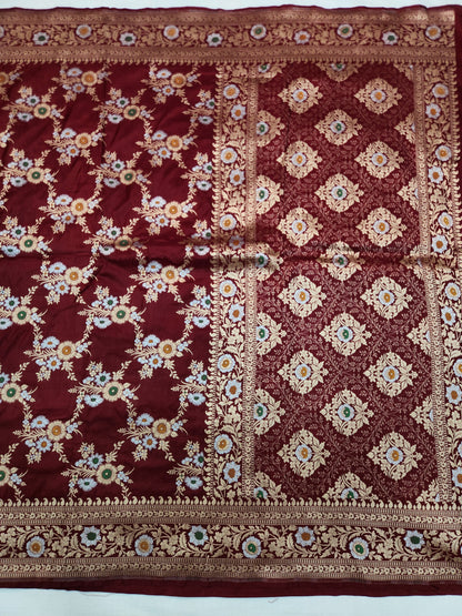 Banarasi handloom pure upada katan silk saree - Dark Maroon