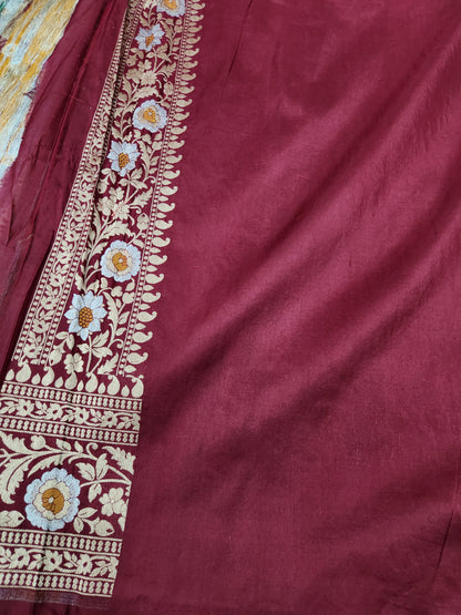 Banarasi handloom pure upada katan silk saree - Dark Maroon