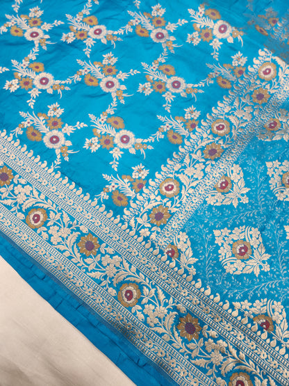 Banarasi handloom pure upada katan silk saree - Firozi