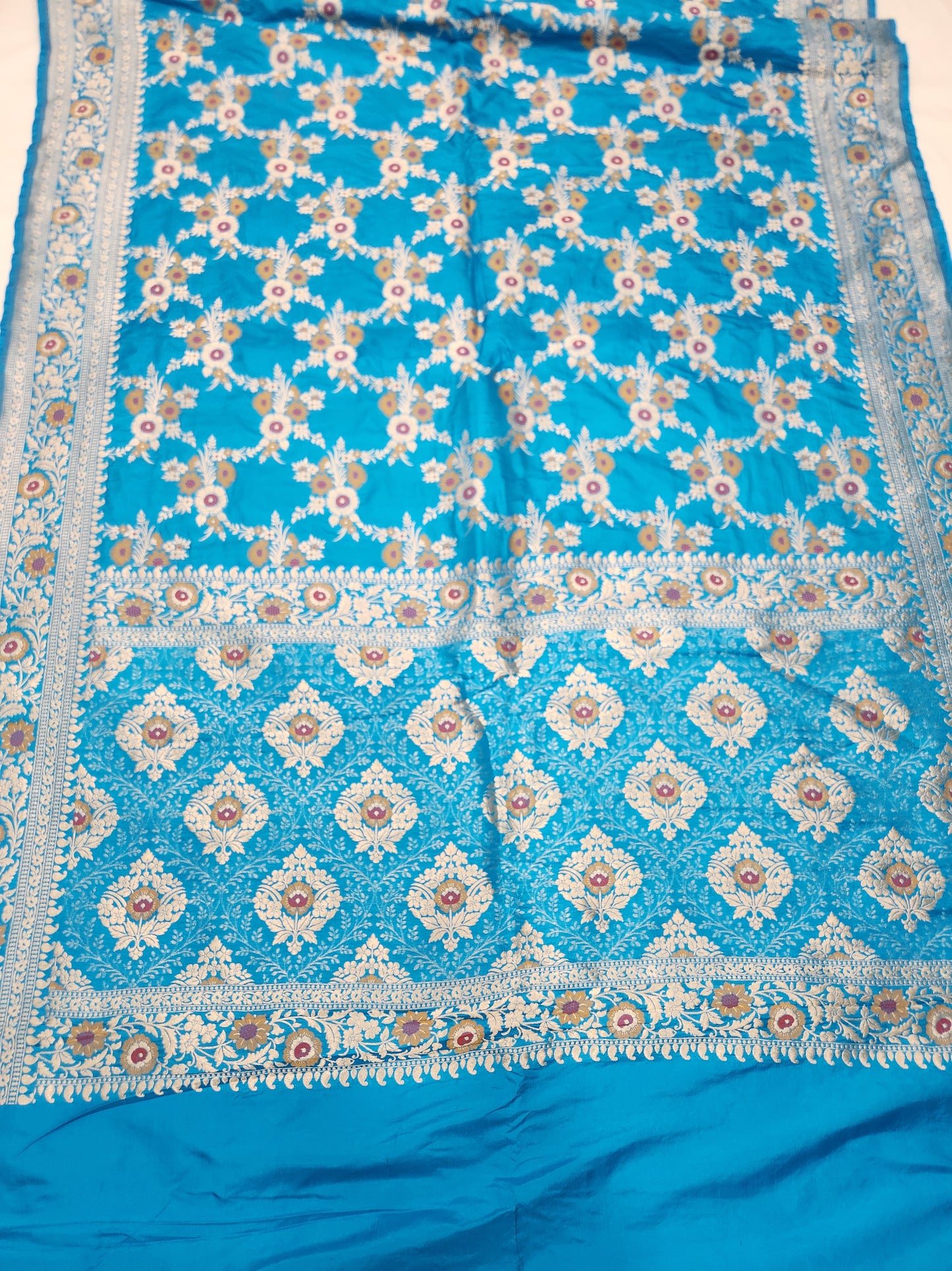 Banarasi handloom pure upada katan silk saree - Firozi