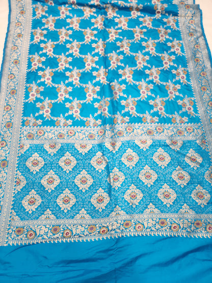 Banarasi handloom pure upada katan silk saree - Firozi