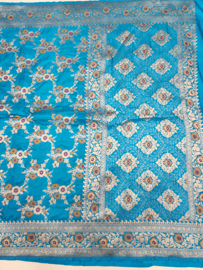 Banarasi handloom pure upada katan silk saree - Firozi