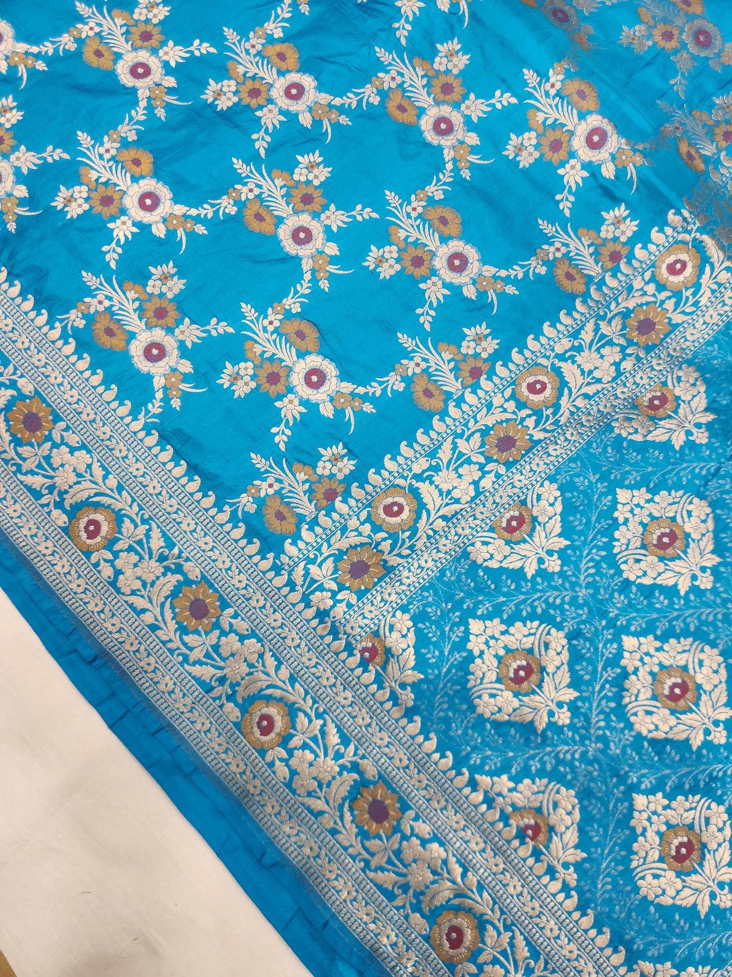 Banarasi handloom pure upada katan silk saree - Firozi