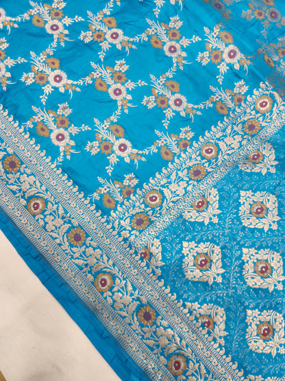 Banarasi handloom pure upada katan silk saree - Firozi
