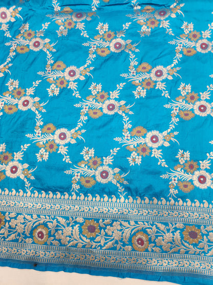 Banarasi handloom pure upada katan silk saree - Firozi