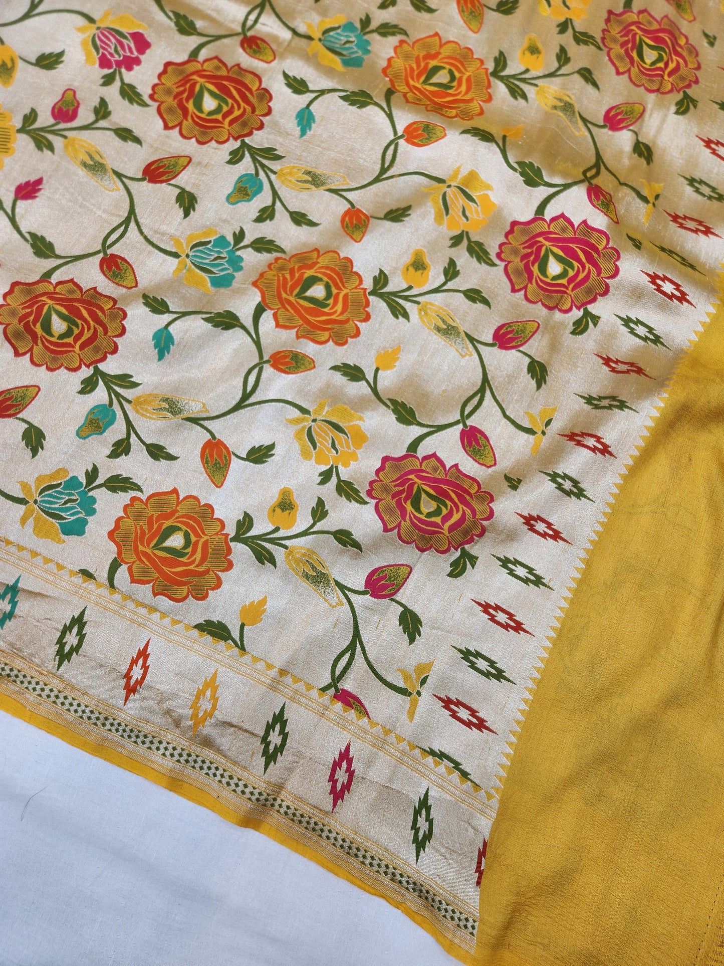 Banarasi Handloom pure khaddi Tussar Georgette saree - Yellow