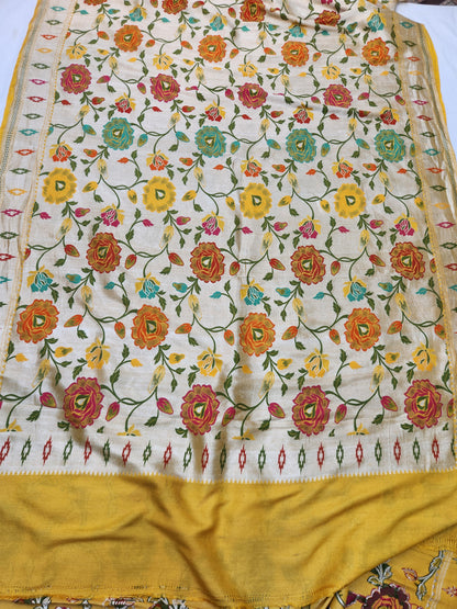 Banarasi Handloom pure khaddi Tussar Georgette saree - Yellow