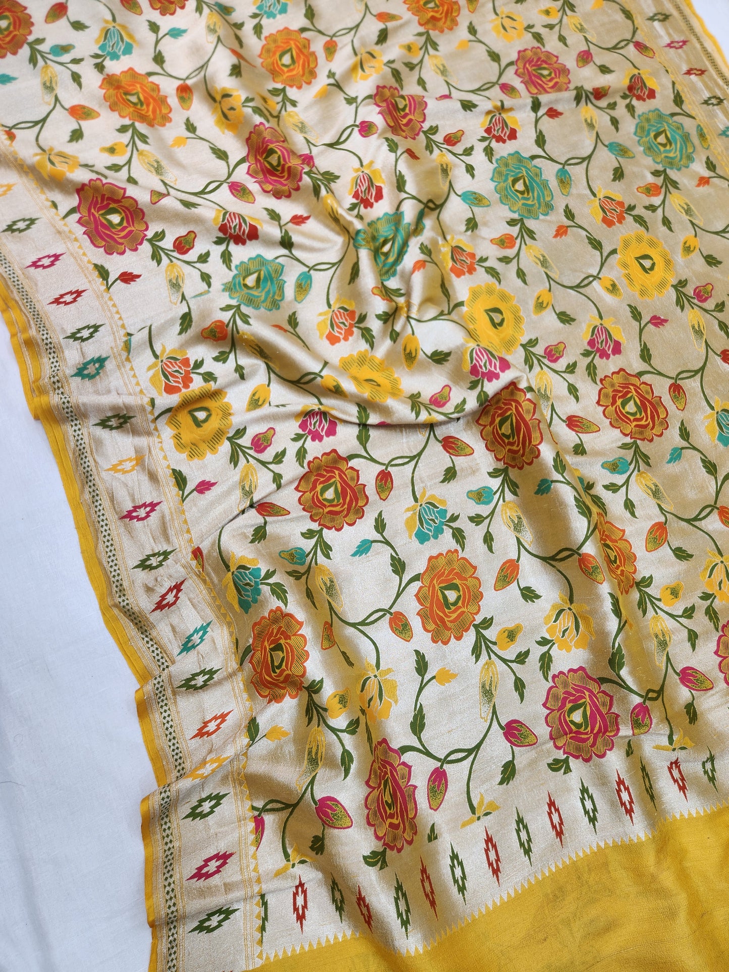 Banarasi Handloom pure khaddi Tussar Georgette saree - Yellow