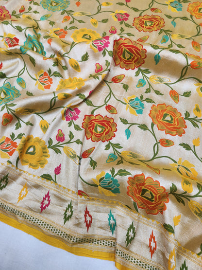 Banarasi Handloom pure khaddi Tussar Georgette saree - Yellow