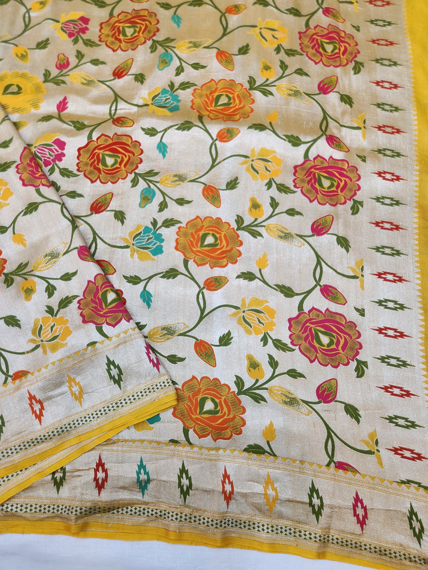 Banarasi Handloom pure khaddi Tussar Georgette saree - Yellow