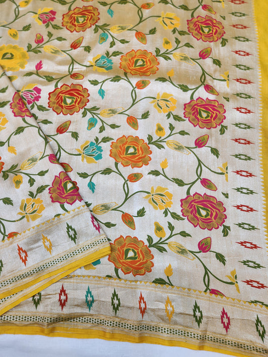 Banarasi Handloom pure khaddi Tussar Georgette saree - Yellow