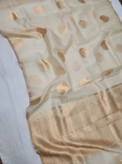 Banarasi Handloom pure kaduwa kora silk saree Handwoven - off white