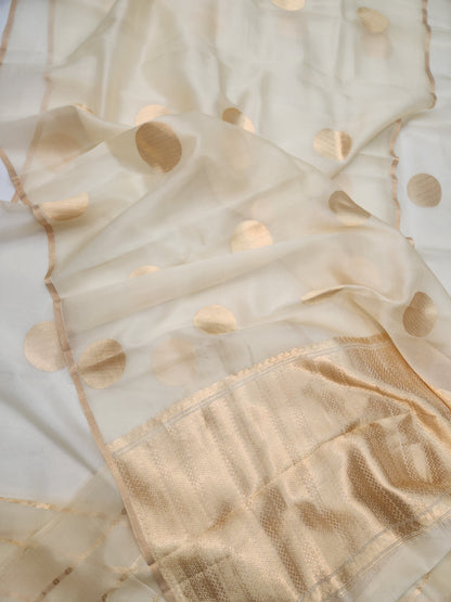 Banarasi Handloom pure kaduwa kora silk saree Handwoven - off white