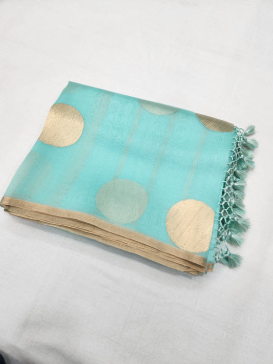 Banarasi Handloom Pure kaduwa kora silk saree HandWoven - sea green