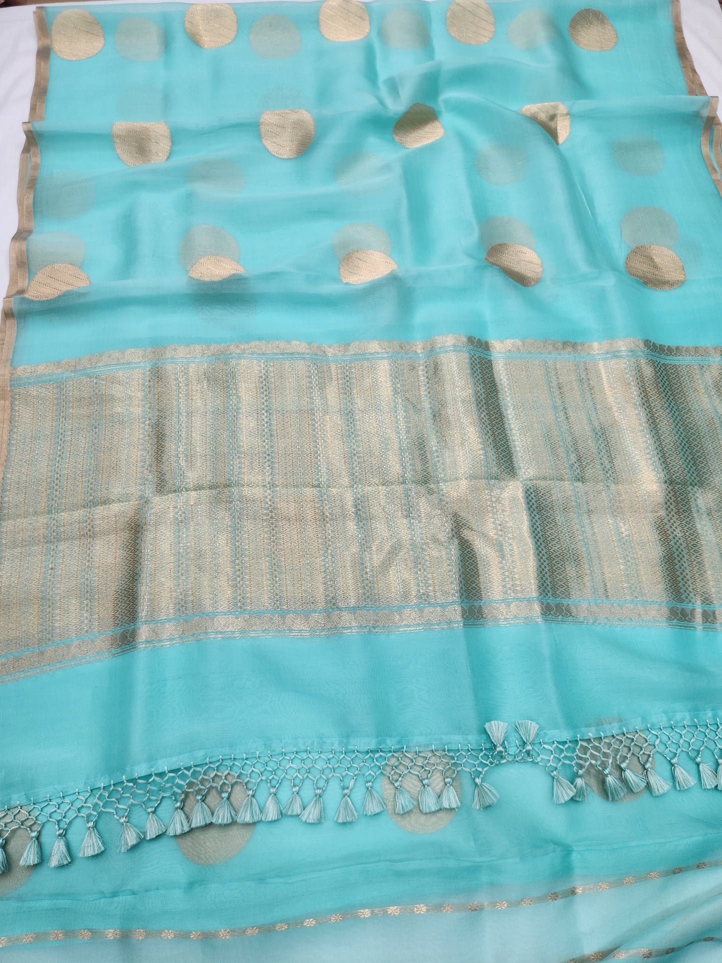 Banarasi Handloom Pure kaduwa kora silk saree HandWoven - sea green