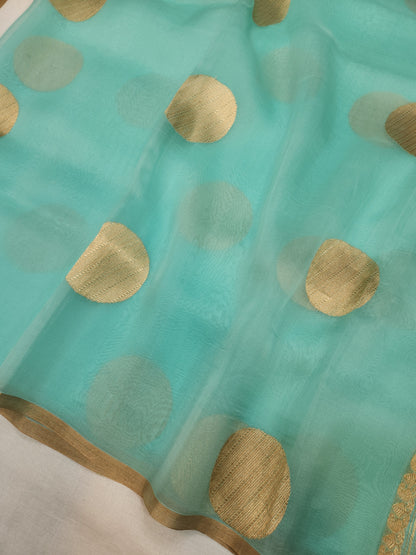 Banarasi Handloom Pure kaduwa kora silk saree HandWoven - sea green