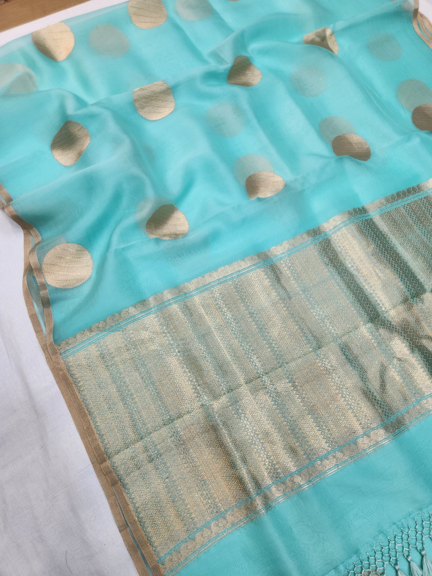 Banarasi Handloom Pure kaduwa kora silk saree HandWoven - sea green
