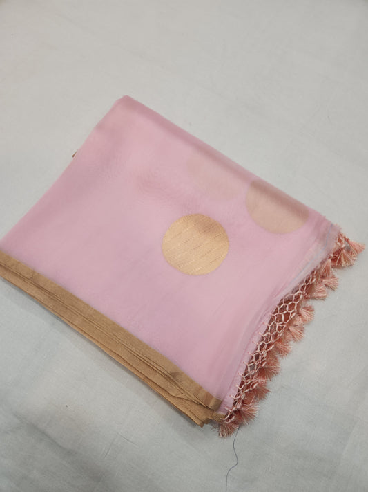 Banarasi Handloom pure kaduwa kora silk saree HandWoven - Light Pink