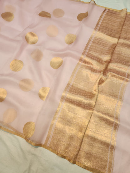 Banarasi Handloom pure kaduwa kora silk saree HandWoven - Light Pink