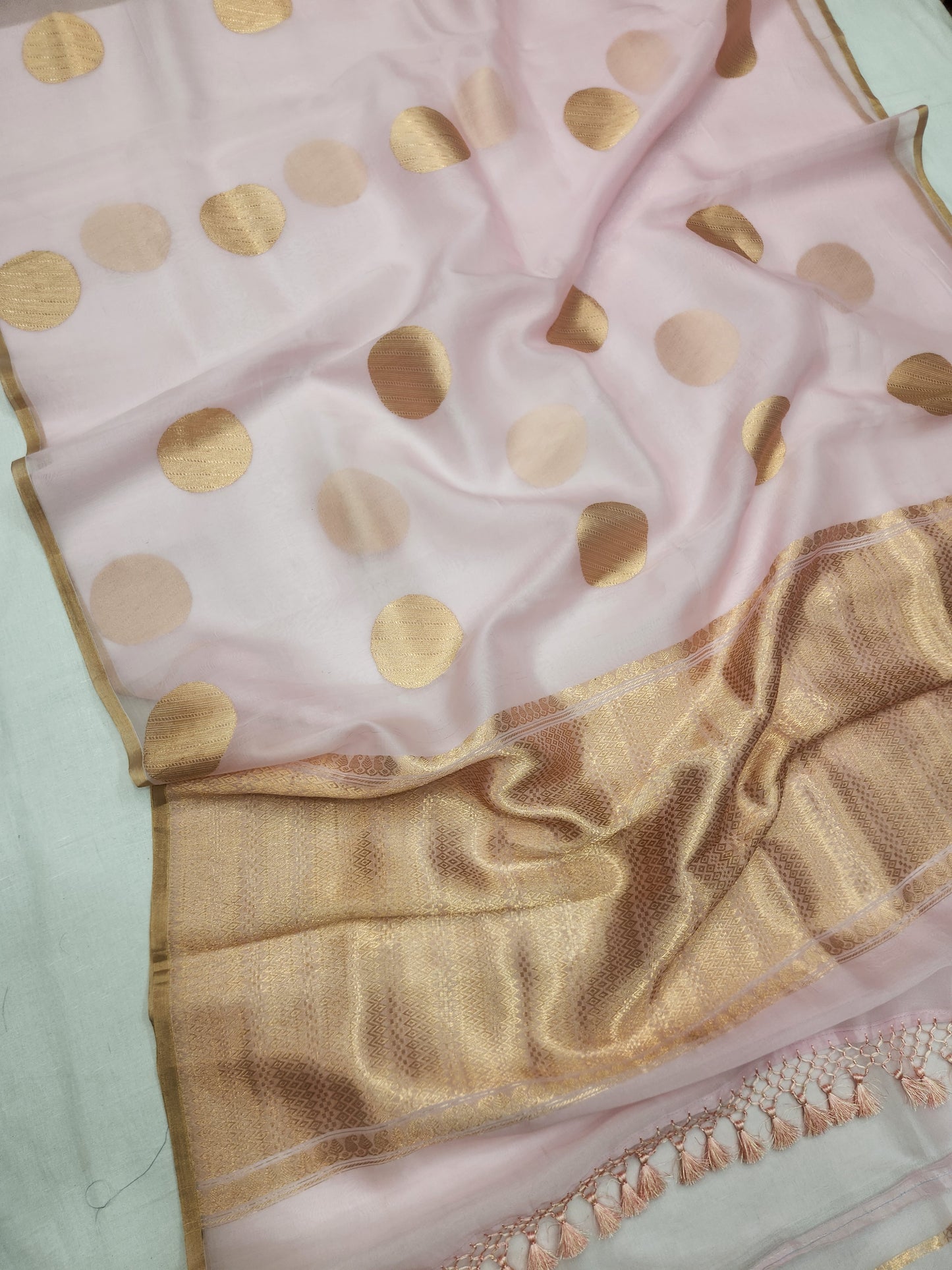 Banarasi Handloom pure kaduwa kora silk saree HandWoven - Light Pink