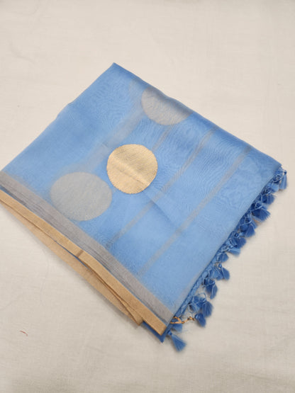 Banarasi Handloom pure kaduwa kora silk saree HandWoven - Light sky blue