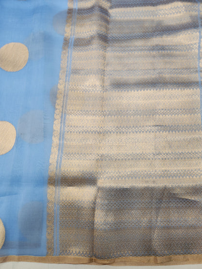 Banarasi Handloom pure kaduwa kora silk saree HandWoven - Light sky blue