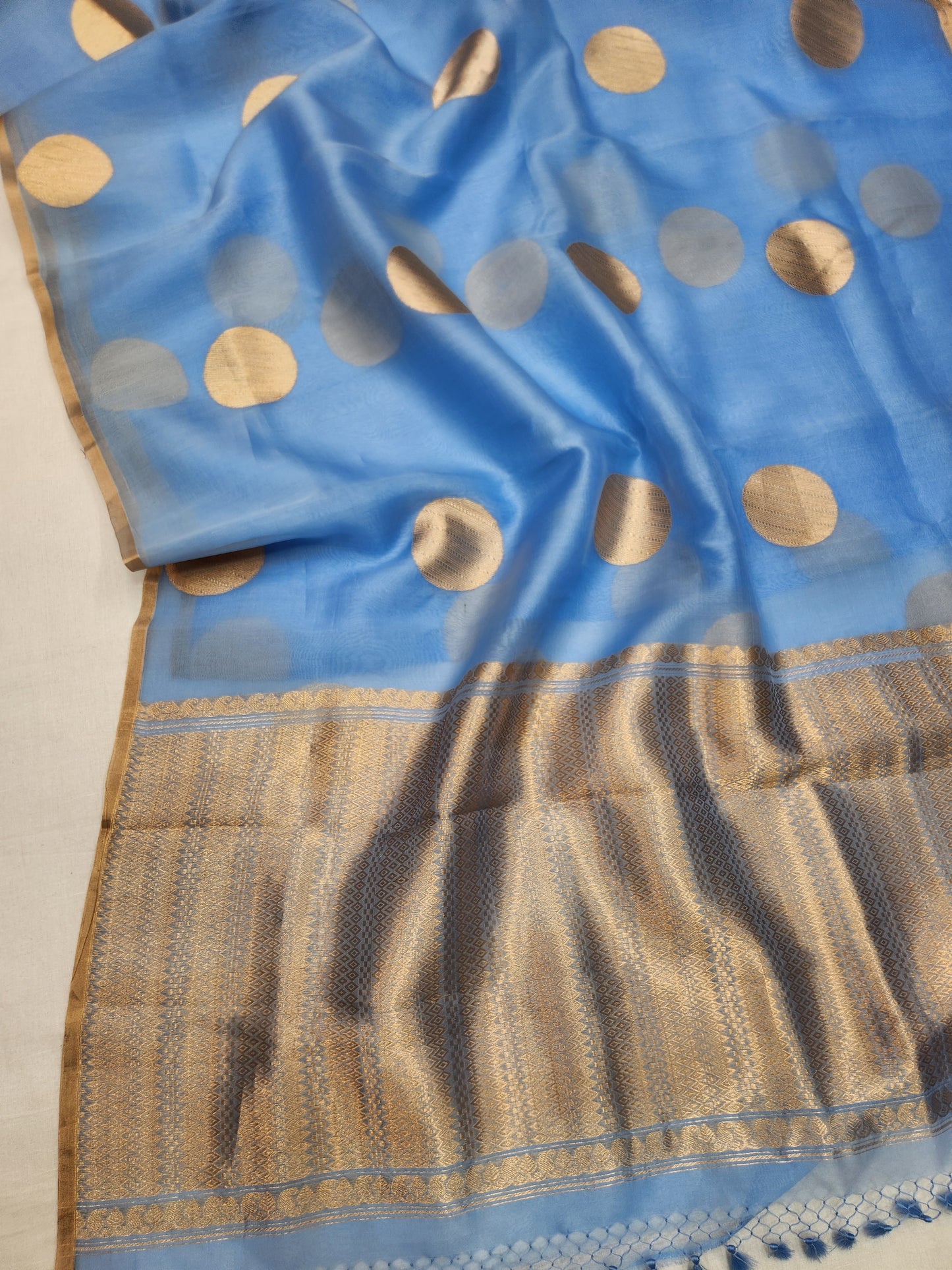 Banarasi Handloom pure kaduwa kora silk saree HandWoven - Light sky blue