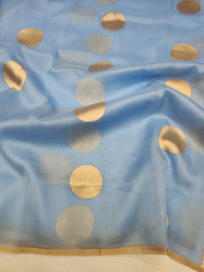 Banarasi Handloom pure kaduwa kora silk saree HandWoven - Light sky blue