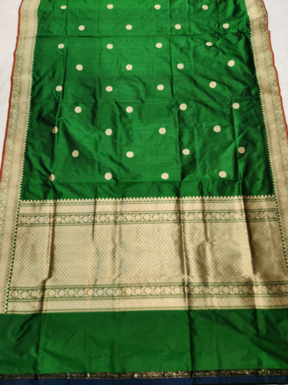 Banarasi Handloom pure kaduwa katan silk saree HandWoven - Phalo green