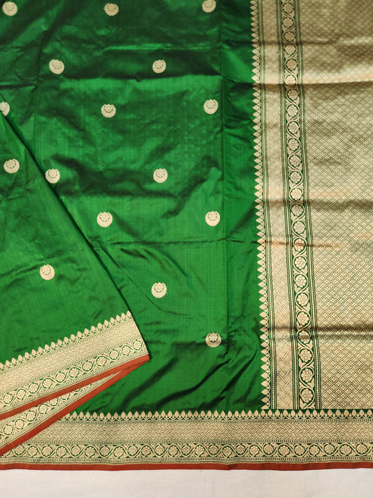 Banarasi Handloom pure kaduwa katan silk saree HandWoven - Phalo green